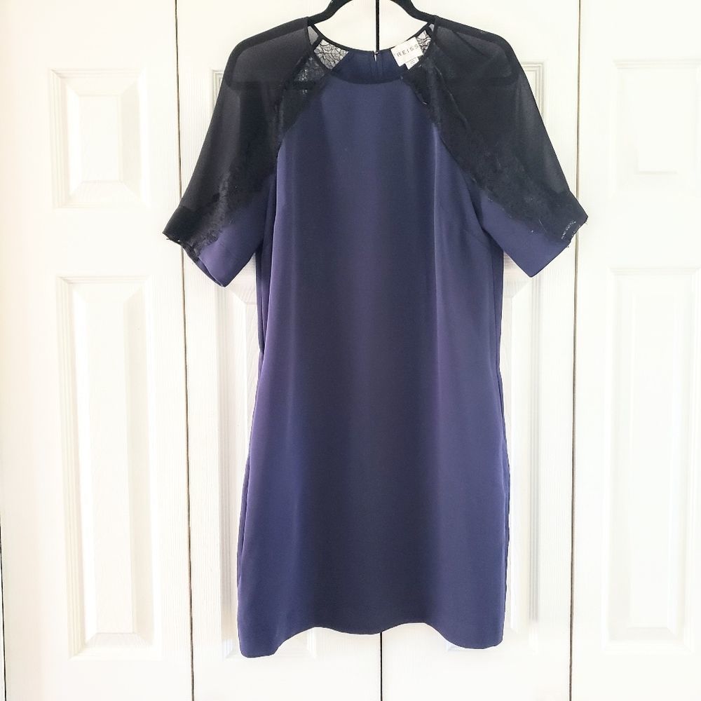 Reiss Blue & Black Shift Minidress w Pockets 8